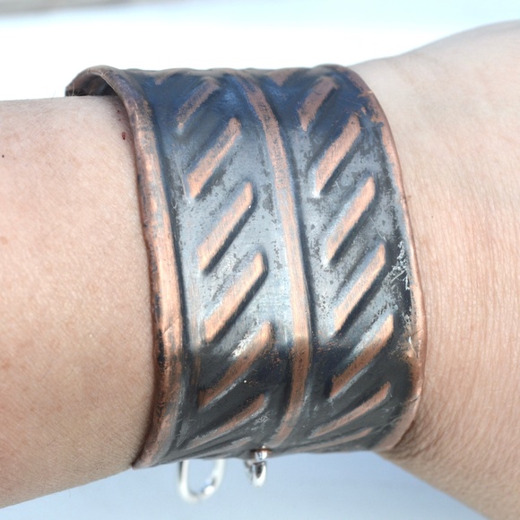 Conceptual Subculture Jewelry - Industrial Silver Chain Copper Cuff Bracelet Wide